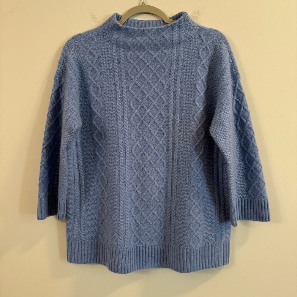 Women’s Talbots pure cashmere Blue Cable Knit mock neck pullover Sweater size M